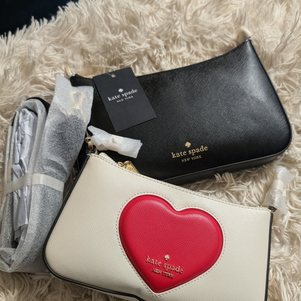 Kate Spade Black and Cream Shoulder Bag with Red Heart